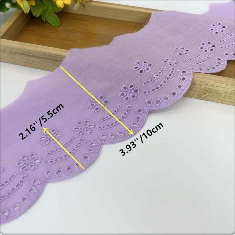 3 Yards 10cm Eyelet Lace Trim White Cotton Lace Ribbon Embroidery Fan-Shaped Lace for Sewing Clothing, Sofa, Baby Clothes, Pets Clothes DIY (Purple) - color: Purple