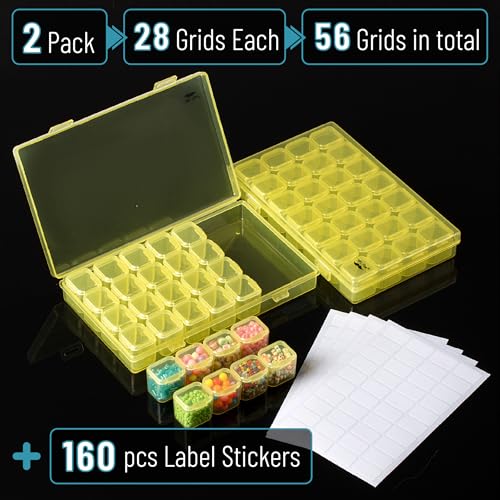 Mr. Pen- Bead Storage Containers, 28 Grids, 2 Pack, Transparent Yellow - color: Transparent Yellow, size: 2 Pack-56 Pcs(6.8"x4.4"x1")