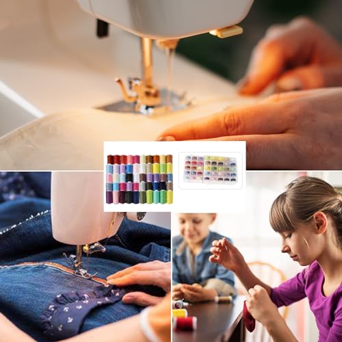 100Pcs Bobbins Sewing Threads Kit 50 Colors 500 Yards Sewing Polyester Thread Spools with 50Pcs Same Color Prewound Bobbins for Hand Sewing DIY Emergency Travel Sewing Machine Use (50 Colors) - color: 50 Colors