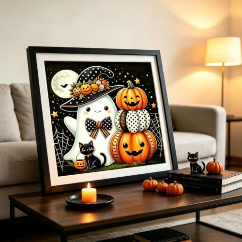 Cute Ghost Pumpkin Diamond Painting Kits for Adults, Halloween Diamond Art - color: KM1295-1