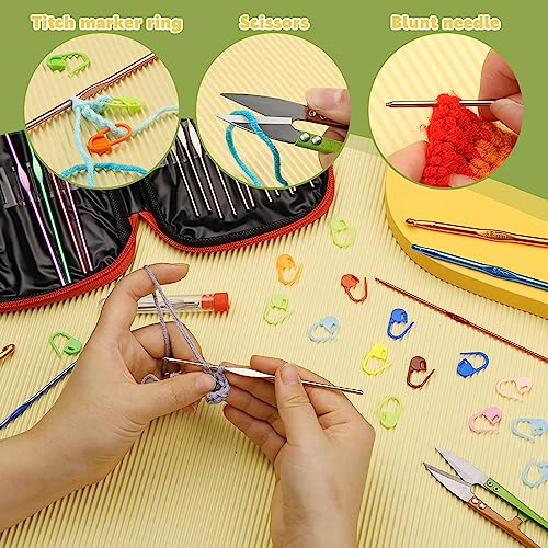 IMZAY Crochet Hooks Set, 54Pack Crochet Needles Set Ergonomic Crochet Hooks - color: Red, size: 54 Pcs