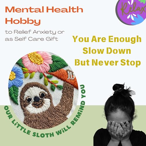 La glaneuse Embroidery Kit for Adult, Beginner Embroidery Kit with Cute and Funny Animal Pattern, Eight Simple Stitches to Get a Positive Sloth, Mental Health and Stress Relief Gift for Him/Her - color: Positive Sloth 01