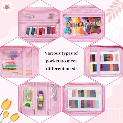 Abbylike Sewing Embroidery 8 Compartments Bag, Pink - style: Pink