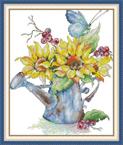 CaptainCrafts Cross Stitch Kits for Adults Stamped Printed Fabric Sunflower - color: Sunflower Bouquet, style: Stamped 11CT