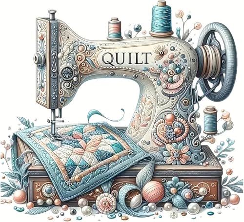 Sewing Machine Stamped Cross Stitch Kits - Vintage Sewing Machine Counted Cross Stitch Kits for Adults, Needlepoint Cross-Stitch Patterns Dimensions Needlecrafts Embroidery Kits 13.7x13.7 Inches - color: D019