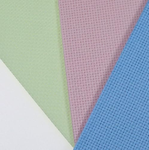 KCS 3 pc of 12" x 18"(30cmx45cm) 16CT Counted Cotton Aida Cloth Cross Stitch Fabric (Light Blue+Pink+Light Green) - color: Light Blue+pink+light Green