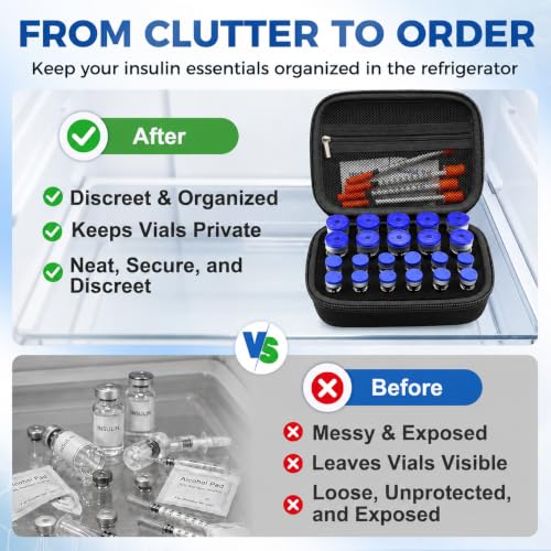 Peptide Case for Fridge, Insulin Vial Case for Diabetics - color: Black-12×(1-3ml)+10*(1-10ml)+10 Caps