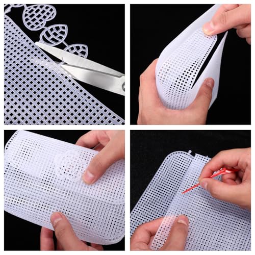 KALLORY 6Pcs DIY Plastic Mesh Canvas Sheets, Clear Plastic Mesh Sheet for Crochet Purse Making Embroidery Blank Needlepoint Canvas Craft Acrylic Yarn Crafting Knit Crochet Project