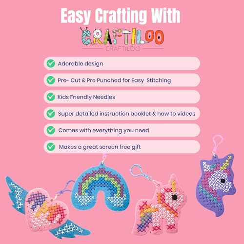Unicorn Cross Stitch Kit for Kids Ages 6-12 - 4 Felt Beginner Projects - style: Unicorn (4 Projects)