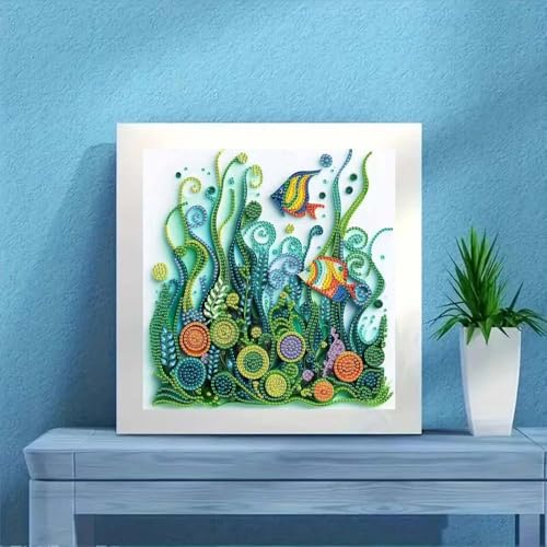 ZQEATRY Fish Seaweed Diamond Art Kits for Adults,DIY Specail Shape Diamond Painting Kit for Adult Beginners,5D Diamond Painting Gem Art Home Wall Decor 12 x 12inch - color: BE006