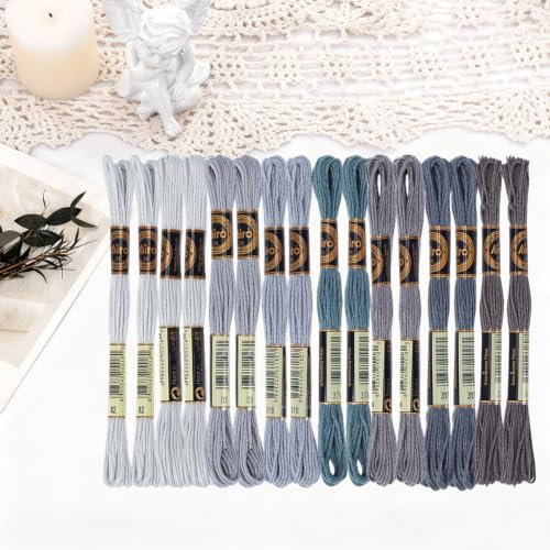 16 Skeins 140 Yard Gray Embroidery Floss 6 Ply Gradient Color Embroidery Thread Polyester Cross-Stitch Threads Friendship Bracelets String for Hand Embroidery String Art DIY Creation - color: Gray
