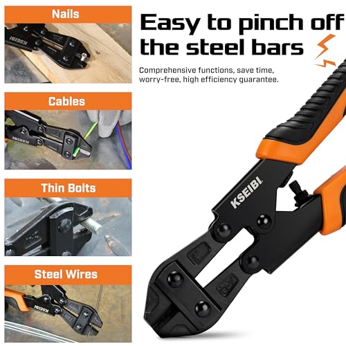 KSEIBI 141610 Mini Bolt Cutters 8 inch - Spring Loaded, CR-V Steel, Sharpened Cutting Edge, Wire Cutter, Snips Clippers, One Hand Operation, Small and Portable Design with Soft Grip Anti-Slip Handle - size: 8 Inch Mini Bolt Cutter