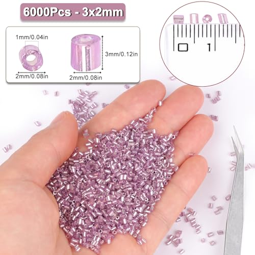 6000pcs Grape Purple Bugle Beads Bulk, Embroidery Tube Short Beads for Jewelry Making, Bracelet,Necklaces Supplies,Craft DIY(3x2mm) - color: Grape Purple