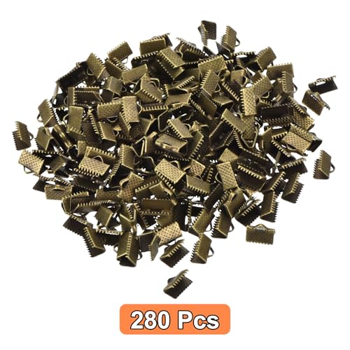 uxcell 280Pcs Ribbon Crimp Clamp Ends, 10mm Bookmark Pinch Crimp Ends, Cord Ends Fasteners Clasp Crimp Ends for DIY Bracelet Necklace Jewelry Making, Bronze Tone - color: Bronze Tone, size: 10mm