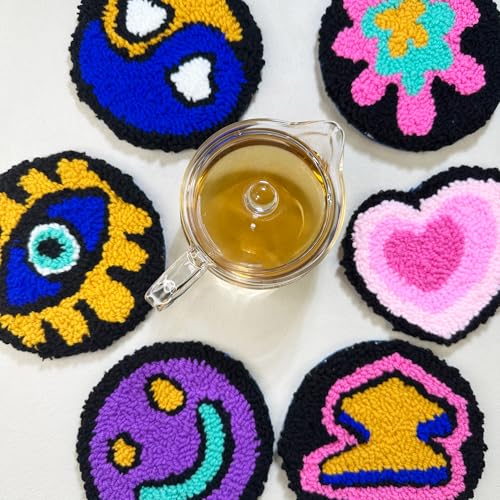 Nytale Punch Needle Kit for Beginners Adults - Easy DIY Coaster Embroidery Set with Yarn, Tools, Patterns & Video Tutorial - Fun Pop Art Gift for Friends & Kids (6PCS) - color: Pop, style: Modern