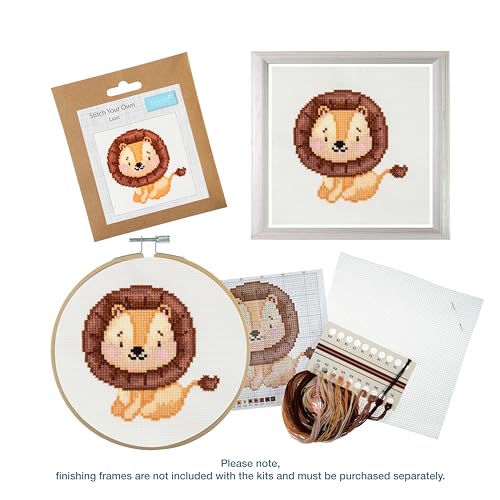 Trimits 3PK Cross Stitch Bundle – Counted Embroidery Kit, Beginner & All Level Starter Set, Complete with Instructions & Thread Children Wall Home DIY Décor – 13x13cm – Giraffe, Elephant, Lion - style: Giraffe, Elephant, Lion