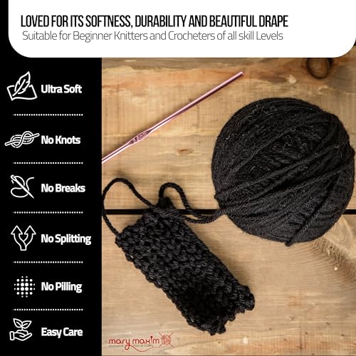 Mary Maxim Starlette Yarn, Acrylic Yarn, 3.5 OZ, 180 Yards, Black - color: Black