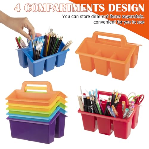 Plastic Caddy With Handle,Protable Classroom Craft Caddy, 6-pack Storage Caddy For Pencil,Pen,Craft Tools (Rainbow Color) - color: Rainbow Color