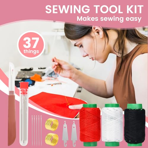 LEETAT 37-Piece Sewing Tool Set, Big Eye Steel Sewing Needle Kit, Stainless Steel Needles for Hand Sewing (35) - size: 36 Medium