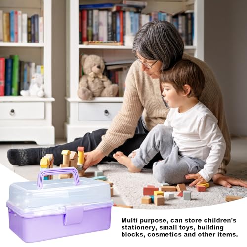 10Inch Tackle Box Organizer and Storage,Three-Layer Sewing Box With 2 Trays - color: Purple