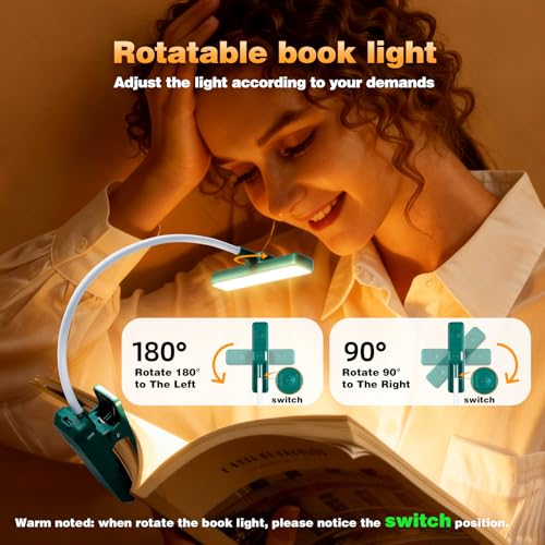 VAVOFO 24 LEDs Rotatable Book Light, Rechargeable Clip Reading Lamp, Green - color: Green