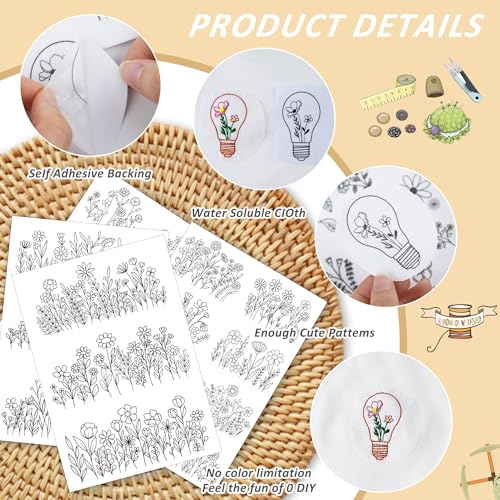 Water Soluble Embroidery Patterns, Stick and Stitch Paper for Sewing - style: Flower009