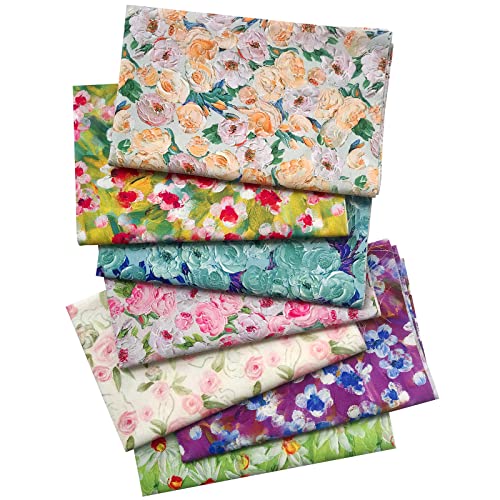 7 Pcs Oil Painting Flower Fat Quarters Fabric Bundles Quilting Fabric Bundle Patchwork for Sewing Quilting and Crafting (18x22 inch)