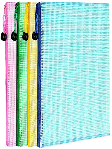 LEOBRO Mesh Zipper Pouch Bags, 13.2"x 9.2" Zipper Pouch, 4 pcs Mesh Bags, Storage Bags Pouch for Organization Toy Puzzles Board Game Travel, File Jackets & File Pockets