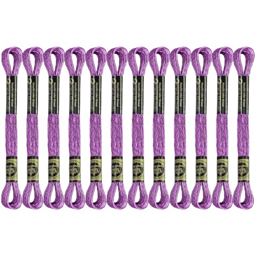 12 Skeins Embroidery Floss, Magenta Metallic Embroidery Thread Polyester Cross-Stitch Threads for Hand Embroidery String Art DIY Creation - color: Magenta