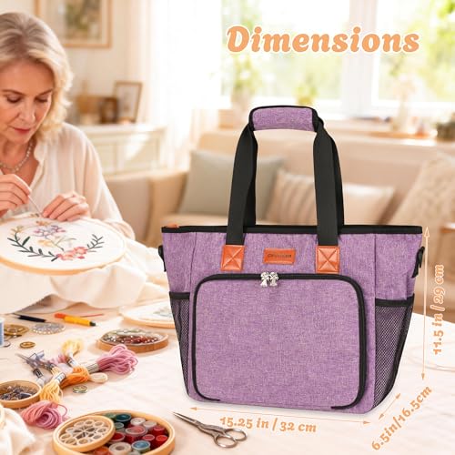 CROTIRAD Embroidery Bag Organizer for Cross Stitch Kits with Shoulder Strap - color: Purple