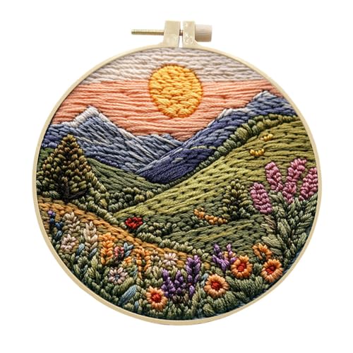 EUBUY Landscape Embroidery Kits for Beginners, Embroidery Kits for Beginners Adults, Beginners Embroidery Starter Kit with Pattern, Needle Thread DIY Embroidery Material Kit - color: Type 19