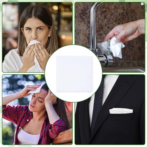 12 Pcs White Cotton Handkerchiefs for Women 11.8"x11.8" Pocket Hankies Scalloped Square Towel for Wedding Party Gift Favor