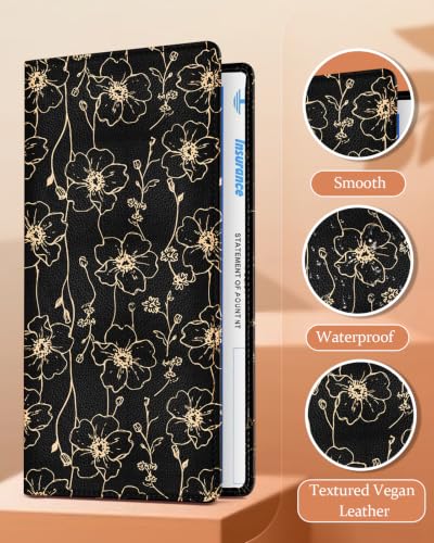 Slohif Car Registration and Insurance Holder with 2 Car Coasters, Elegant - color: Black Floral