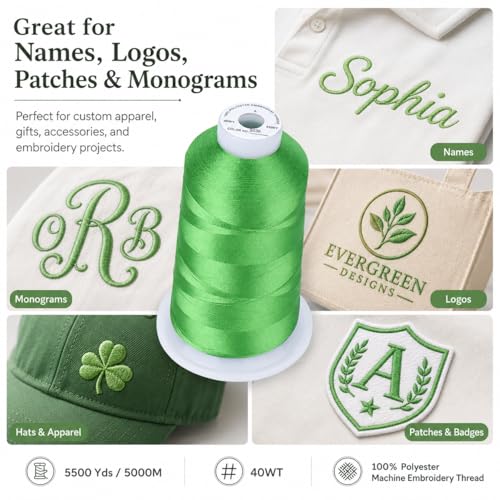 Simthread 5500Yds Embroidery Thread, 5000M High-Yardage 40WT 100% Polyester Thread – 170+ Vivid Colors, High-Speed Rated – Compatible with Brother, Singer, Janome & More - Christmas Green S039 - color: ChristmasGreenS039