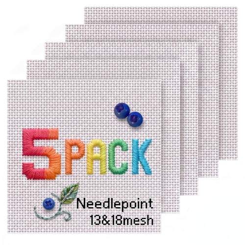 Blank Needlepoint Canvas — 18 Mesh 4" x 4" True Mono 100% Cotton Canvas, Unbound for Custom Finishing — White Cross Stitch & Embroidery Fabric, 5 Pack (18mesh)