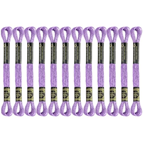 12 Skeins Embroidery Floss, Purple Metallic Embroidery Thread Polyester Cross-Stitch Threads for Hand Embroidery String Art DIY Creation - color: Purple
