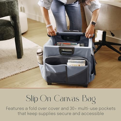Folding Mobile Utility Cart, Canvas Organizer Bag, Black/Grey - color: Black/Grey