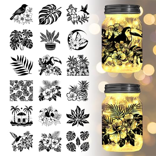 GLOBLELAND 18 Sheets Plants Leaves Rub on Transfer 3.9x3.6inch Flowers Home Decals Birds Cup Transfer Decals for Furniture Vase Glass Decorations Art Crafts Decorations - style: Plants Leaves