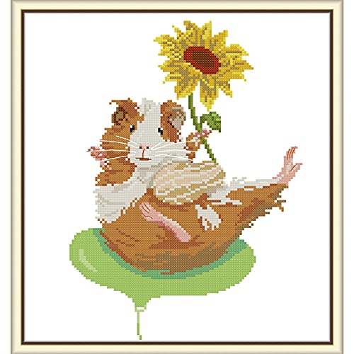 ITSTITCH Stamped Cross Stitch Kits for Beginners Full Range of Cross Stitching Preprinted Pattern for Kids or Adults, Embroidery Needlepoint Starter Kits-Sunflower and Mouse, 15.4x16.5 inch - color: Sunflower and Mouse, 15.4x16.5 inch