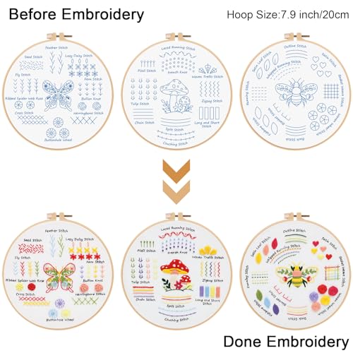 Louise Maelys 3 Pack Embroidery Kit for Beginners Learn Basic Stitches DIY - color: 3 embroidery