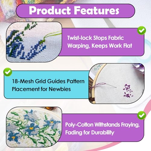 8PCS 18 Mesh Needlepoint Canvas, 8" x 8" Blank White Canvas