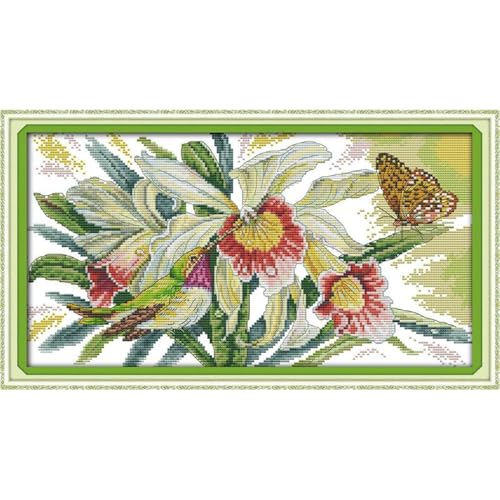 JOYSEWING Flowers Stamped kit Cross Stitch for Adult 11CT Counted Cross Stitch Embroidery Kits for Beginners DIY Needlepoint Craft Kits Home Decor (Butterflies Over Flowers(11CT) 21.26 ×12.60 inch) - color: Butterflies over Flowers(11CT) 21.26 ×12.60 inch