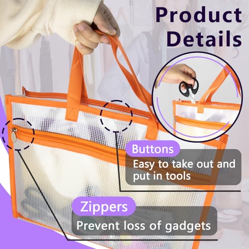 Portable Project Bags for Quilting Knitting, Stitching and Embroidery Projects Storage, Sew Project Bag with Zipper and Double Pockets, Transparent Mesh Sewing Project Bag for Crafter - size: 1 Pack