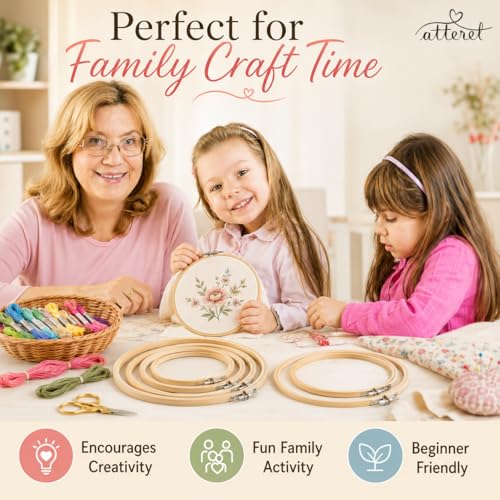 Embroidery Hoops 3 Pack Set: Premium Bamboo Wood Rings with Metal Tension Screw Brackets for DIY Cross Stitching, Sewing, Embroidered Craft Projects, Sizes 5, 7, 8, 9, & 10 Inch Diameter, (8") - style: 03 - 8 Inches