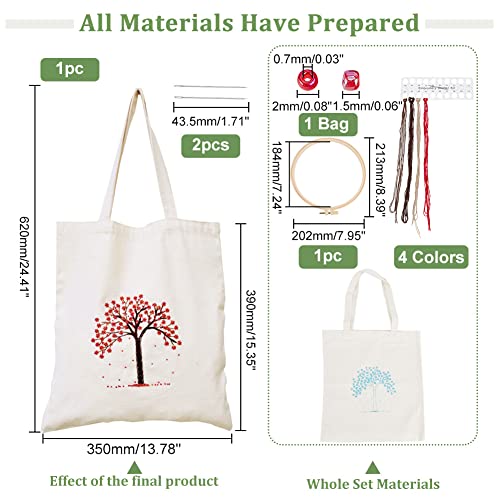 WADORN DIY Tote Canvas Bag Embroidery Kit with Tree Pattern, Tote Bag Needlepoint Starter Kit Personalized Canvas Bag Cross Stitch Kit with Instruction Handmade Bead Embroidery Handbag Sewing Project