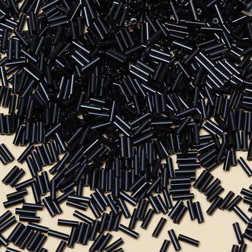 2000pcs Glass Bugle Beads, Tube Beads Bulk, Mini Long Tiny Small Waist Loose Spacer Embroidery Beaded for Bracelets Jewelry Making Sewing, Crafts, 2×6mm, Black - color: Black