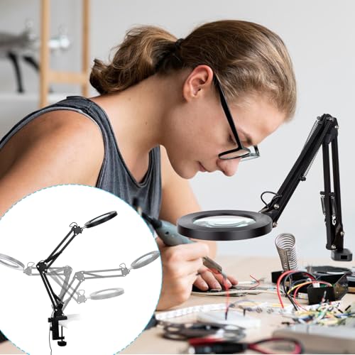 LED Magnifying Desk Lamp with Stand and Clamp for Repair, Crafts, Reading - size: 20Inch Stand and Clamp
