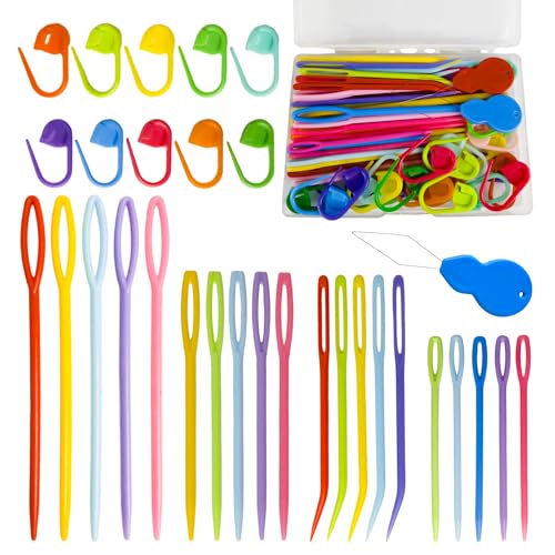 DeliaVo 62 Pcs Plastic Yarn Needles and Stitch Markers for Crocheting - color: Colorful 62Pcs