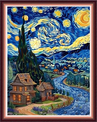 Funxvoot Stamped Cross Stitch Kits for Beginners or Adults Embroidery Starter Patterns | DIY Printed Cross Stitch Kits Needlepoint for Adults or Kids 11CT-Van Gogh Starry Sky Home 16x20 inch - color: color01