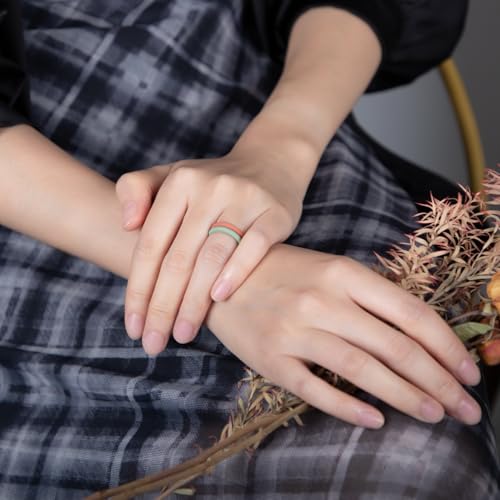 Egnaro Women's Silicone Wedding Ring 2.5mm Wide 1.8mm Thick Rubber Band Set - color: A6-Dark Blue, Mist Green, Pumpkin, Beige, Black